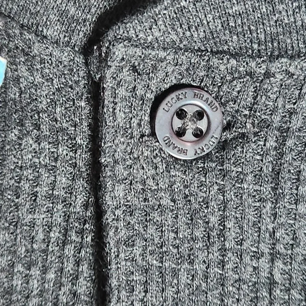 Lucky Brand Y2K Medium Charcoal Grey Waffle Knit Henley Long Sleeve Sleep Top